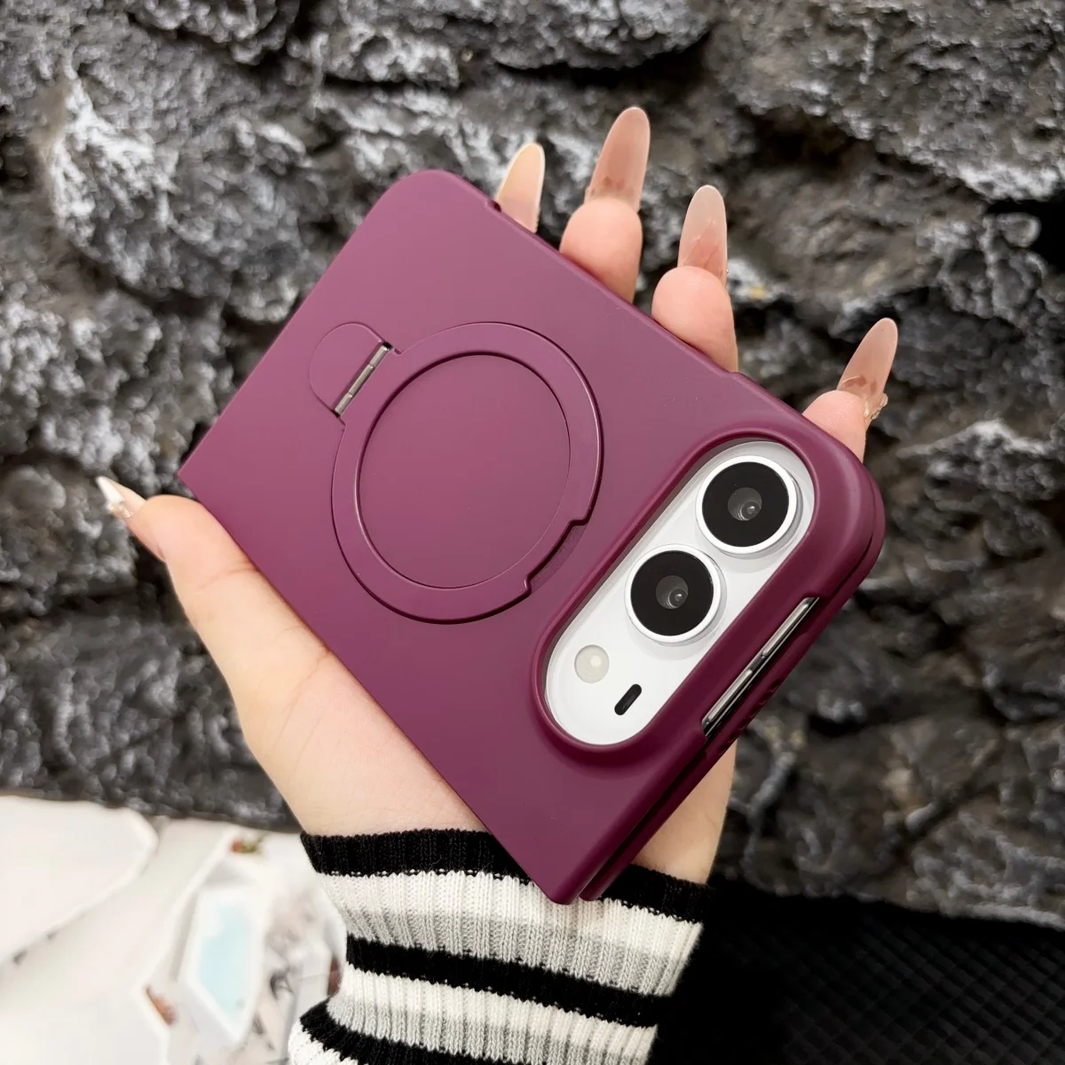 Apple Luxury Matte Skin Feel Solid Color Bracket Fold Phone Case For Apple iPhone Duo 18 Fold Ultra Magnetic Shockproof Hard PC Cover - Aliexpress Deal