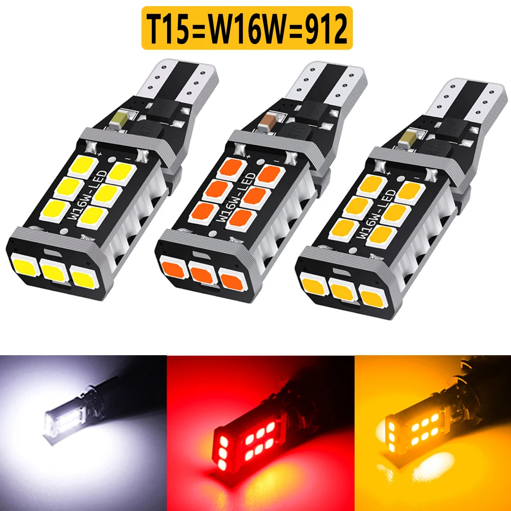 

2 шт. T15 W16W светодиодный супер яркий 15SMD 2835 921 912 WY16W Canbus без ERROR автомобильный резервный стоп-светильник лампа стоп-сигнал красный янтарный