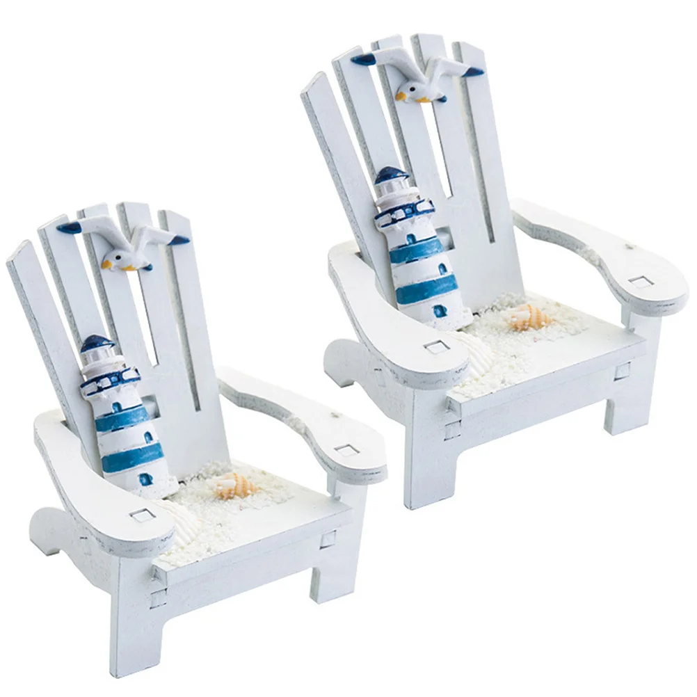 قطعتان من كرسي الشاطئ الخشبي المصغر على طراز البحر الأبيض المتوسط لتزيين المنزل والمكتب وغرفة الأطفال وعرض المكتب #4