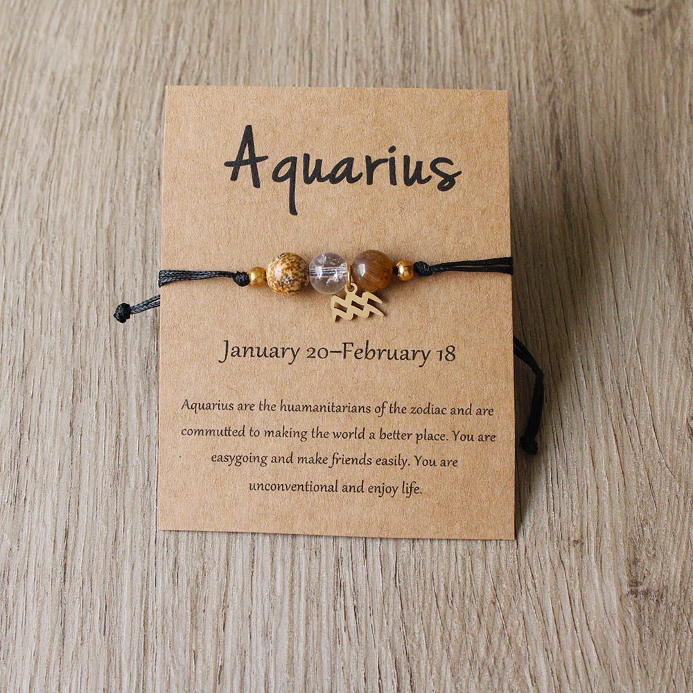 Handgefertigtes 12-Sternzeichen-Naturstein-Charm-Armband für Damen und Herren, geflochtenes Kartenpapier-Armband, Löwe, Jungfrau, Waage, Geschenk, verstellbar – Detail 7