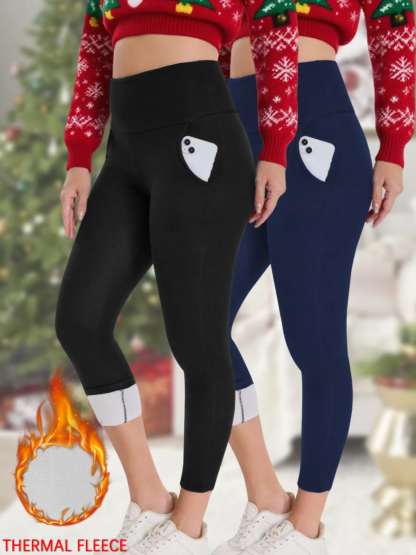 

2 pack High waist leggings with pockets for women Thermal winter pants with thick soft fabric perfect for yoga and workout