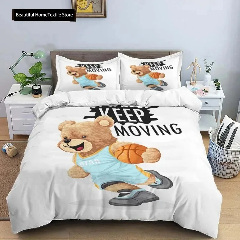 

Bear Print Digital Print Polyester Bedding Sets,Girl's Cover,Boys Duvet Cover Set For Teens, Queen Cover 2pcs Pillowcase