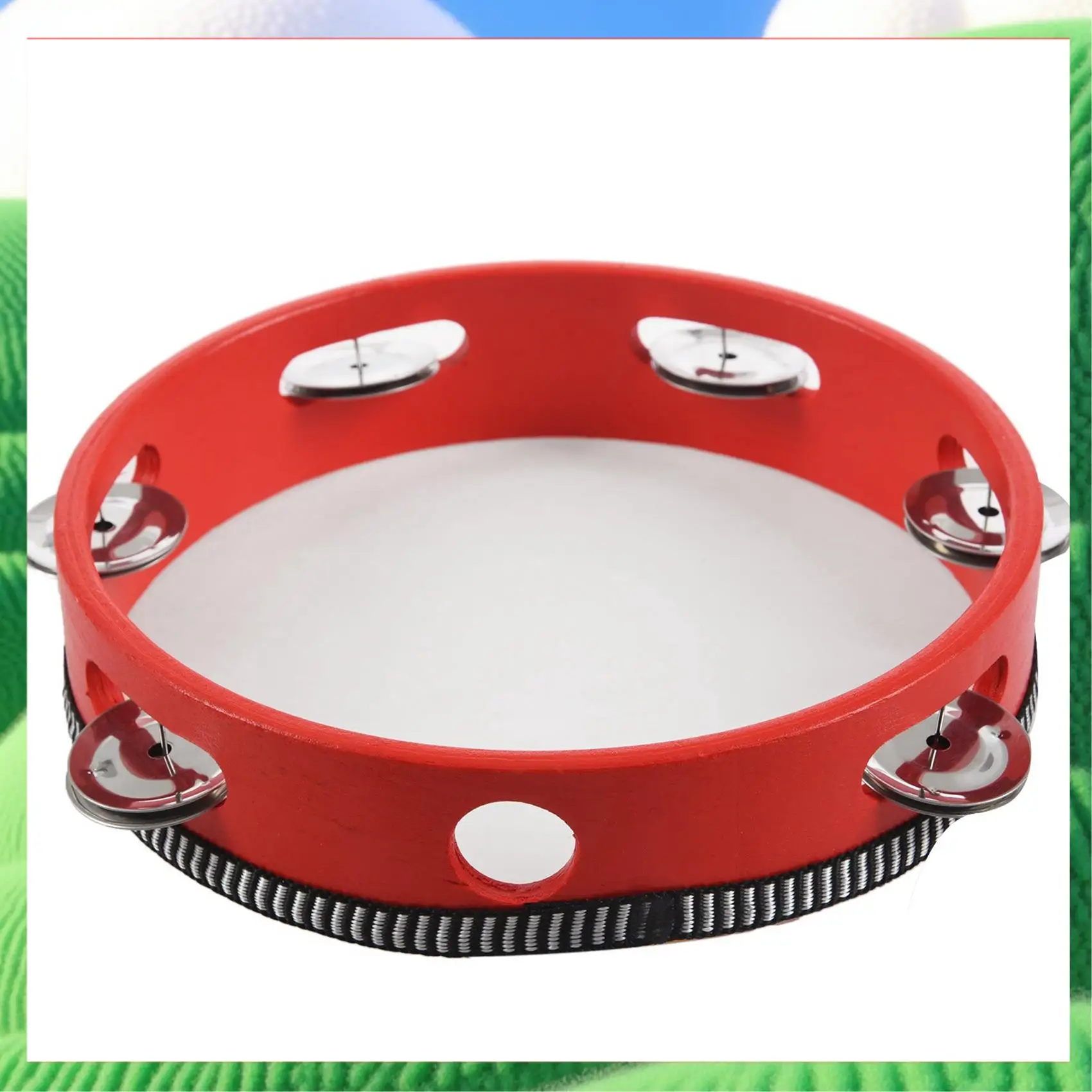 

2X 8Inch Musical Tambourine Tamborine Drum Round Percussion Gift For KTV Party Red-[Cilae]