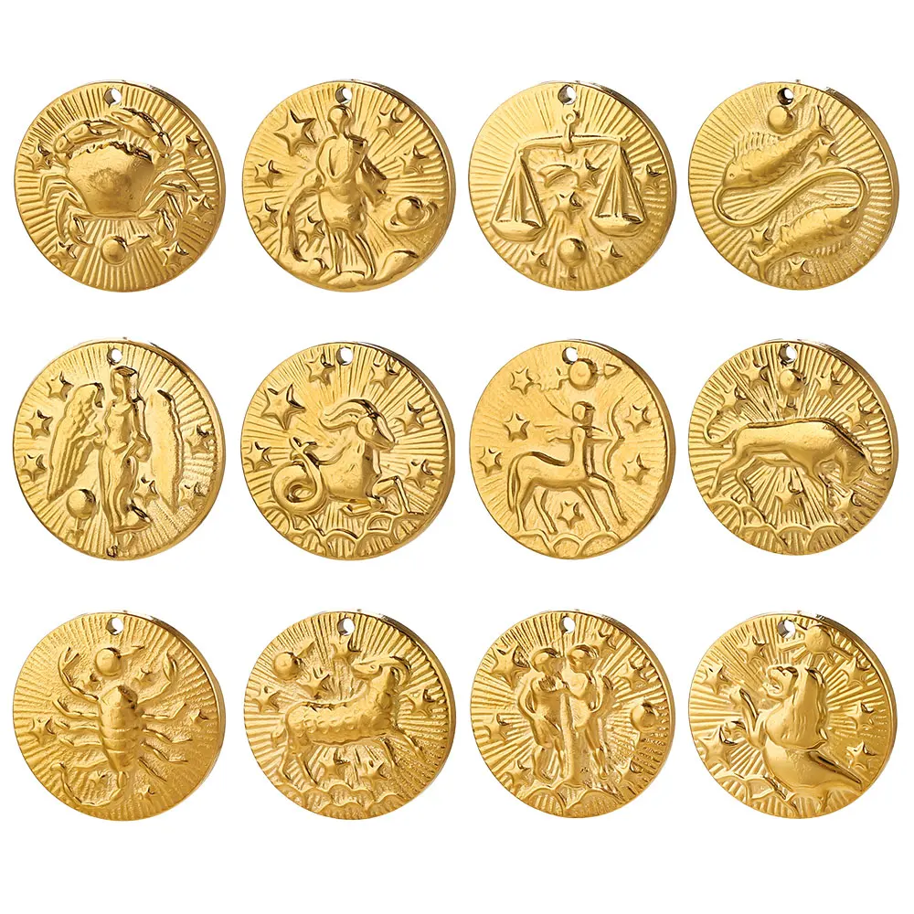 5pcs Stainless Steel 12 Zodiac Signs Charms Connector Gold Plated Pendants for DIY Jewelry Earrings Necklace Making Materials - view 3