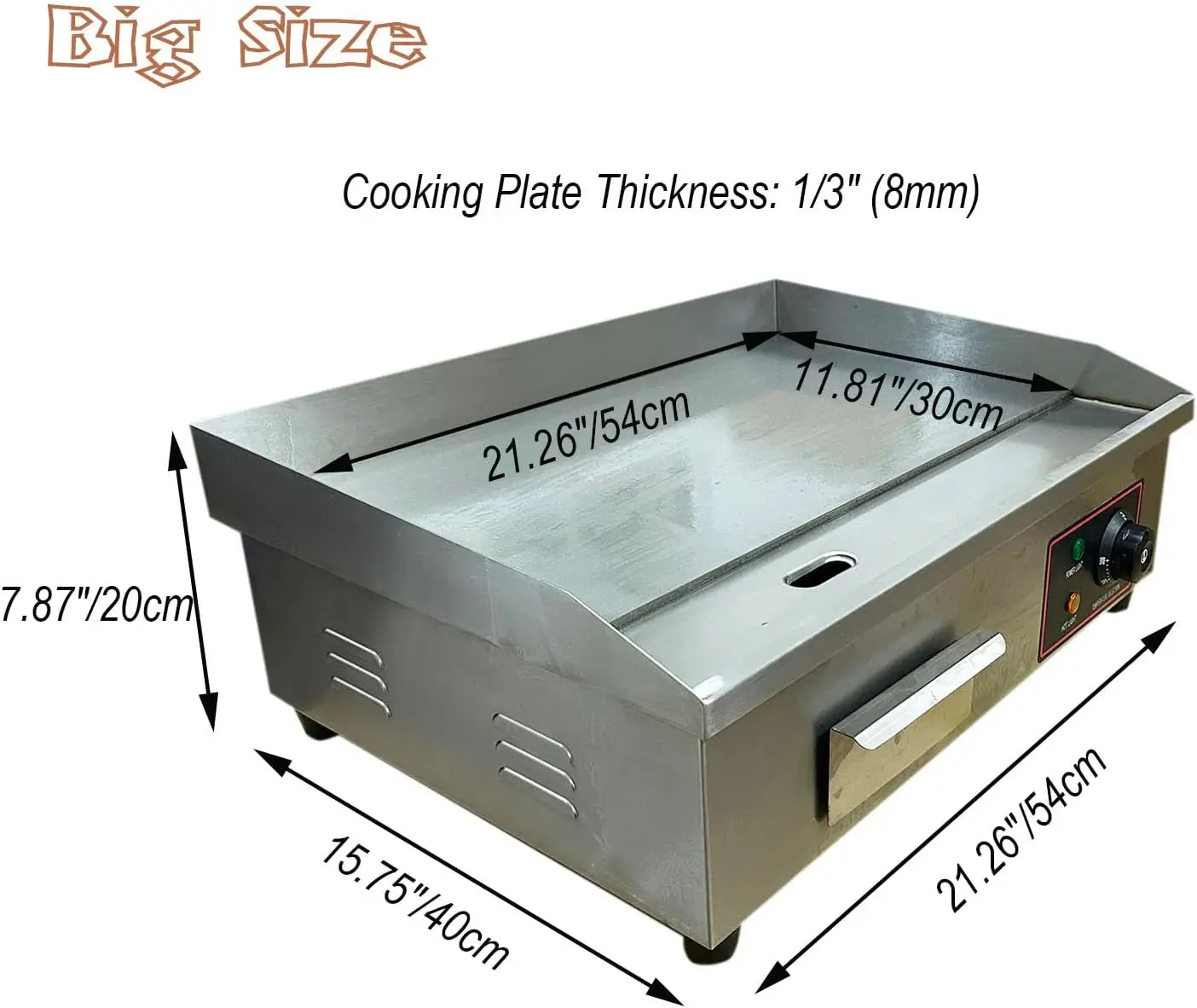 Extra Large Commercial Electric Countertop Griddle Grill, Flat Top Grill Indoor, Stainless Steel Restaurant Grill, Tab