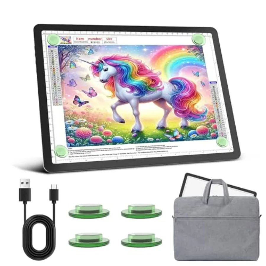 

Rechargeable Diamond Art Light Board Carry, 9000 Lux Tracing Light Box with Side Physical Buttons, 3 Colors and 6 Levels of Bri