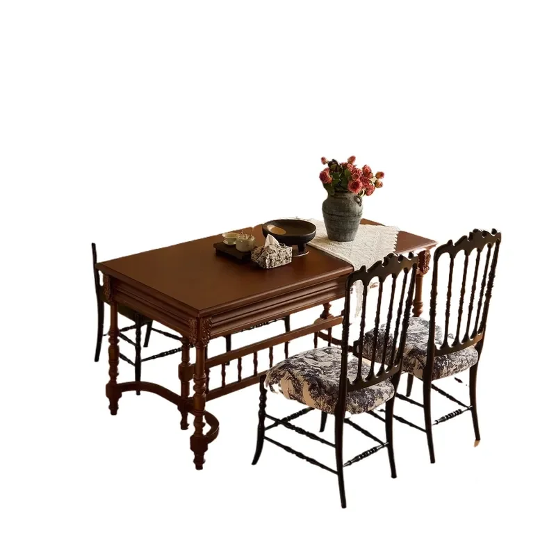 for Originally Retro Knight Dining Table French Retro Solid Wood Carved Flower American Home Rectangular Dining Table and