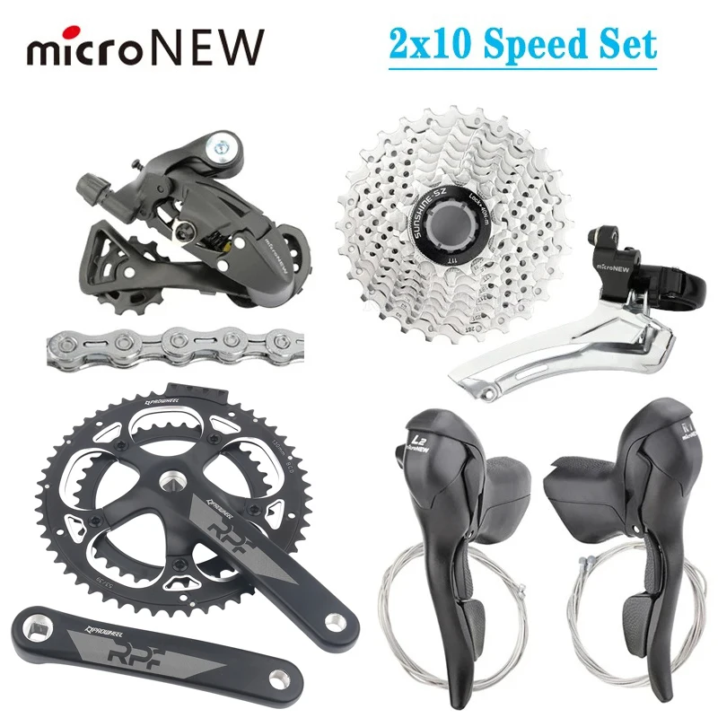 

MicroNEW 2x10 Speed Groupset Road Bicycle Shifter Lever Rear Derailleur Cassette 11-28T Flywheel Chain For Bike Parts