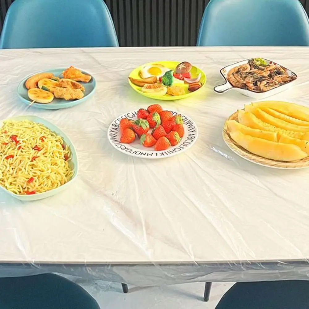 10Pcs/Pack Elastic Hem Disposable Tablecloth Waterproof Oil-proof Table Cover Transparent Round/Rectangular Universal
