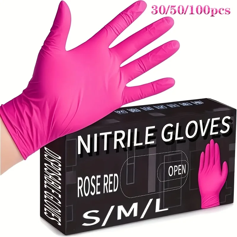 100pcs Deep Pink Disposable Nitrile Gloves • Latex Free & Dust-free • Suitable for Home Cleaning, Pet Care, Hair Dyeing