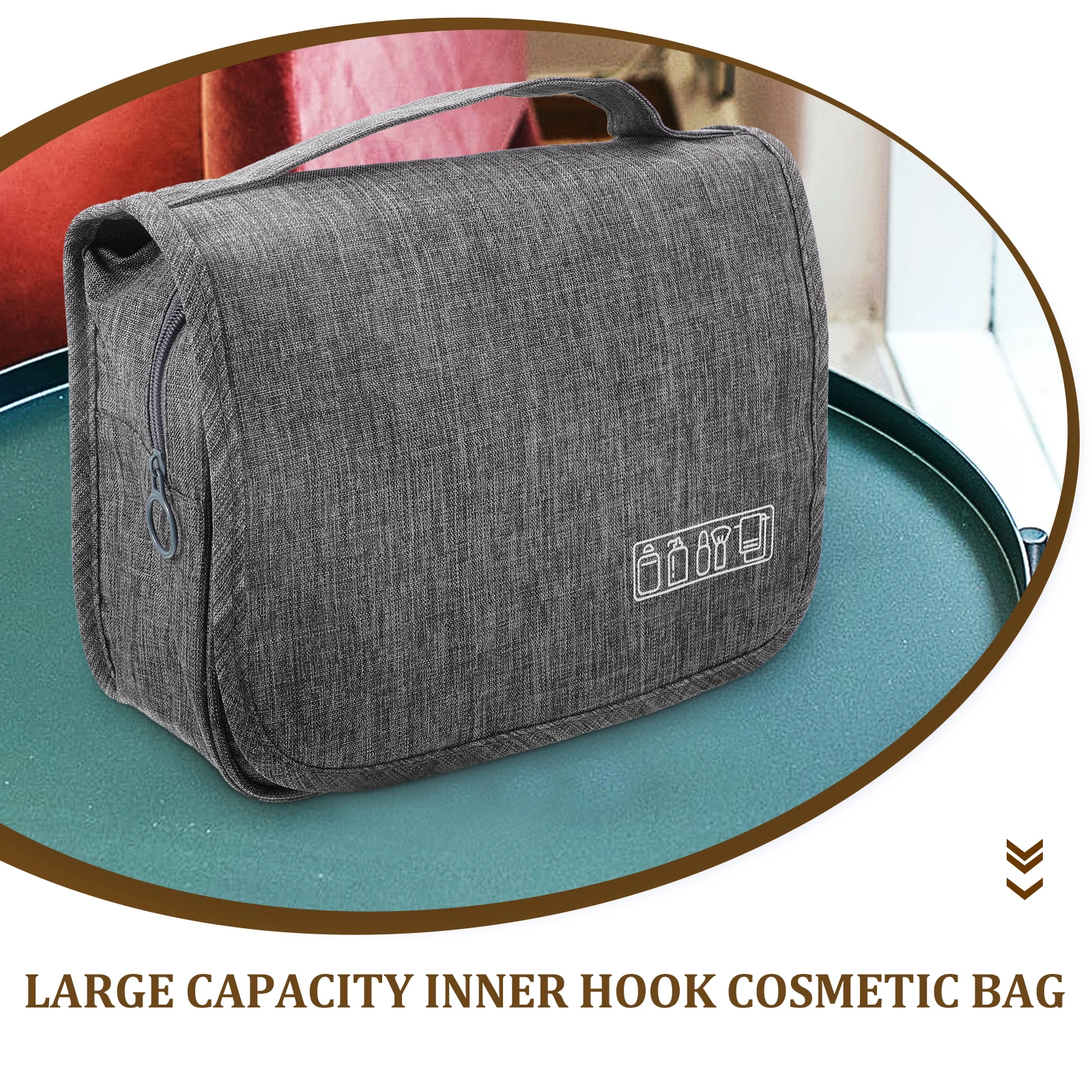 حقيبة أدوات الزينة القابلة للطي مع حقيبة سفر بخطاف، منظم غسيل خفيف الوزن بسعة كبيرة للتخييم والمشي لمسافات طويلة والعناية بالبشرة #3