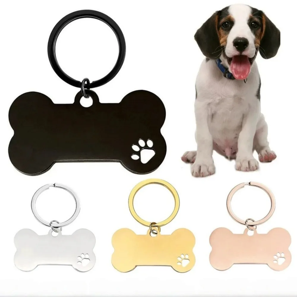 Personalized Pet Name Tag Stainless Steel for Hang Tag Anti Lost Dog Tag Decoration Bone Style Dog Name Card Pet Collar Pendant