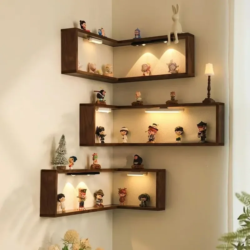 Wall shelf Solid wood blind box storage display rack Small figure building block Corner free punching corner display rack