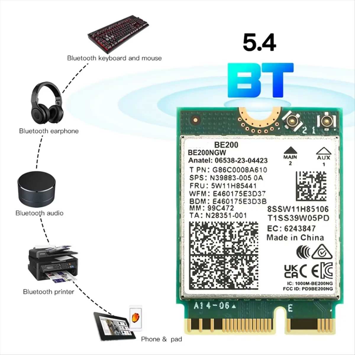 8774 Мбит/с BE200 WiFi 7 Карта BE200NGW Bluetooth 5,4 Tri Band 2,4G/5G/6GHz NGFF M.2 Беспроводной сетевой адаптер для ПК Windows10/11