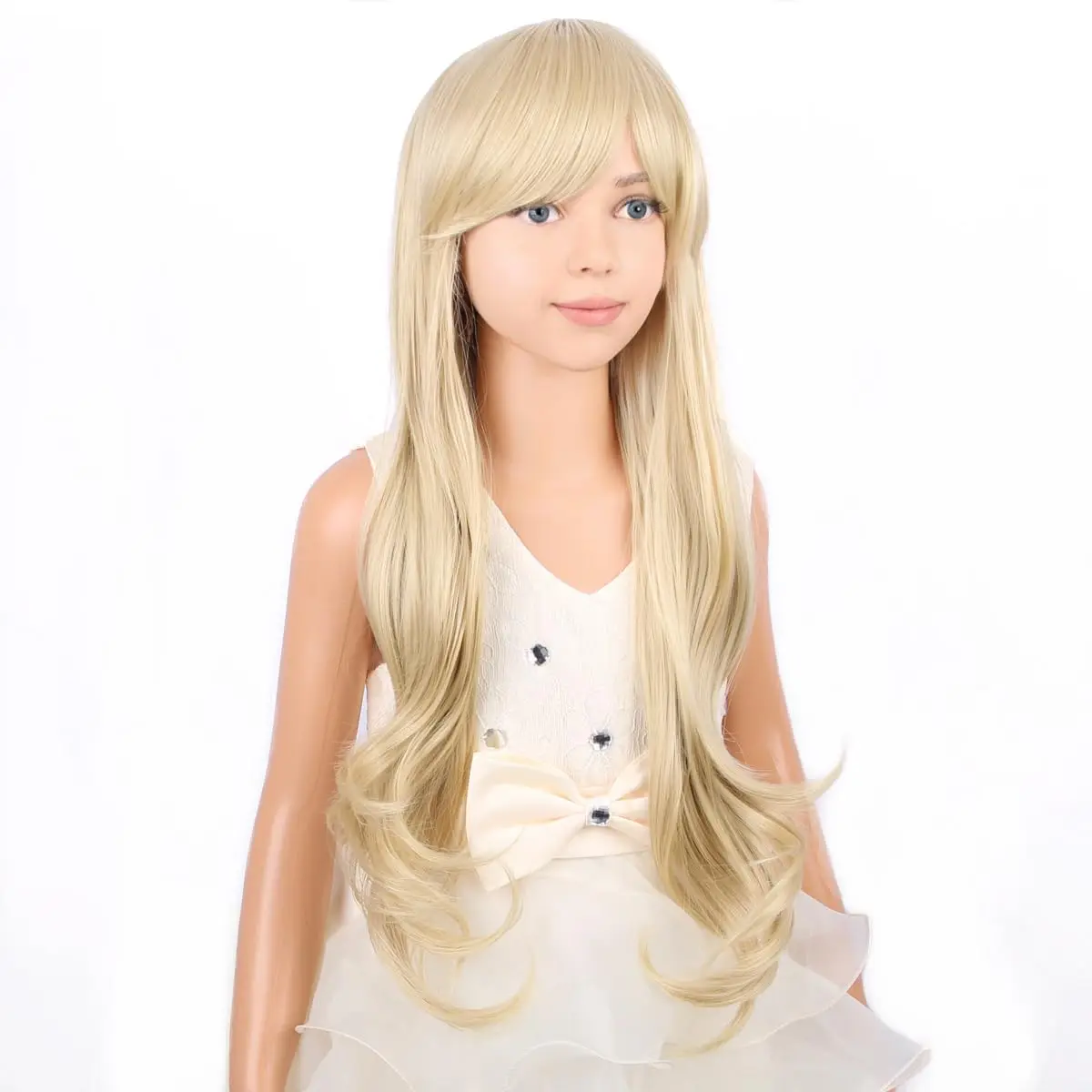 Long Blonde Wavy Wig for Kids Child Blonde Wig with Bangs Girls Light Blonde Long Wigs Synthetic Wig