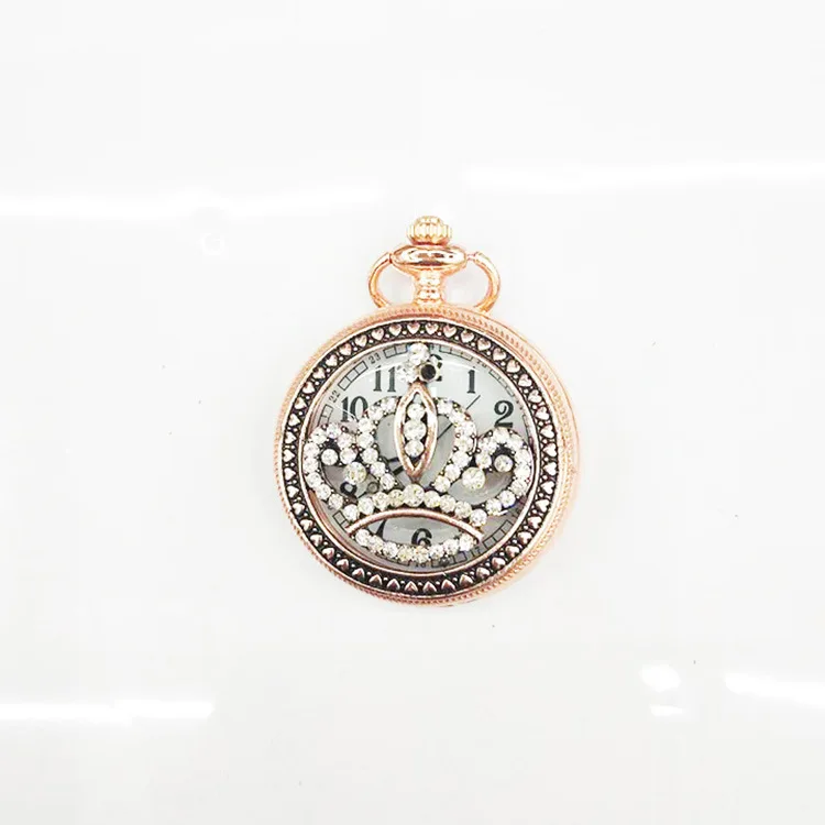 3PCS Luxury Diamond Rose Gold Quartz Pocket Watch for Men Women Orologio Hollow Case Fob Chain Ladies Pendant Necklace Clock