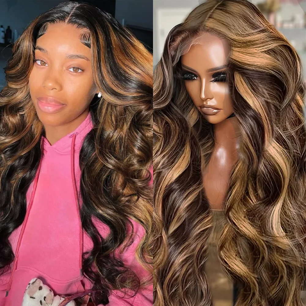 

200 Density Highlight Body Wave Human Hair Lace Front Wig P427 52 Inch 13X4 13x6 HD Lace Frontal Wigs pre plucked Hair For Women