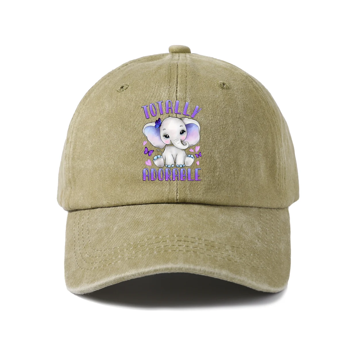 Totally Adorable Cute Elephant Graphic Baseball Cap, Vintage Washed Adjustable Unisex Dad Hat, Casual Gift