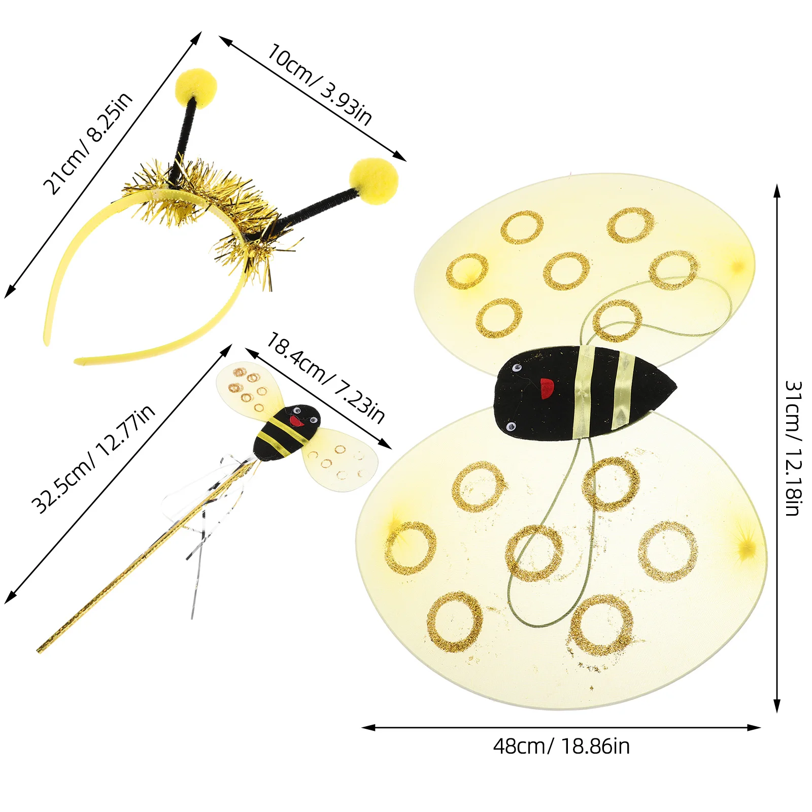 1 Set Costume da coccinella Set Antenna Fascia Bacchetta da fata Halloween Cosplay Insetto Dress Up Ragazze Costume da coccinella Ali