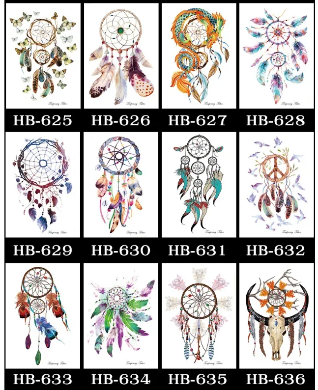 Temporary Tattoos Waterproof Feather Leaf Dream Catcher 3D  Stickers Body Art