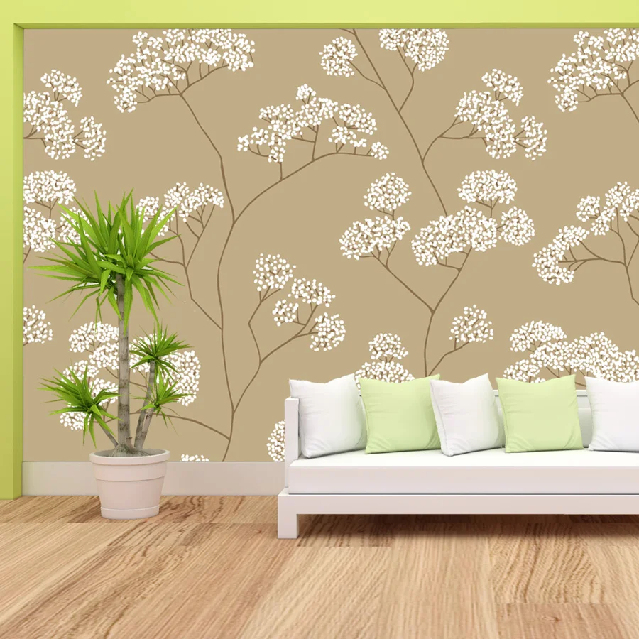 7+ Bushes Small White Flowers Self Adhesive Wallpaper for Living Room Bouquet Botanical Wall Art Papers Home Decor Cafe TV Mural