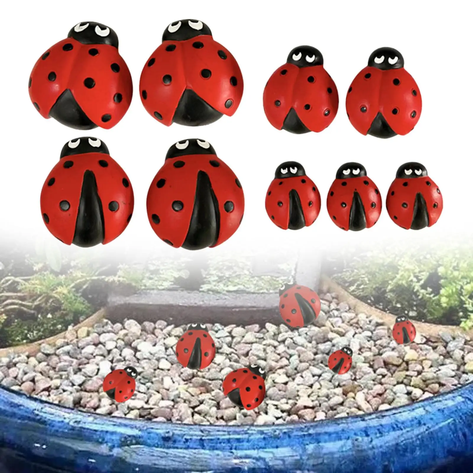 9 Pieces Ladybug Statue Mini Ladybug Sculpture for Living Room Garden Patio