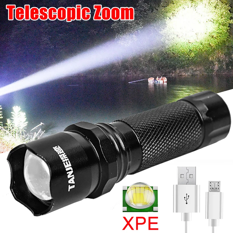 Ultra Bright Portable Flashlight Waterproof Telescopic Zoom Tactical Torch USB Charging Lantern Camping Lamp Outdoor Flashlights