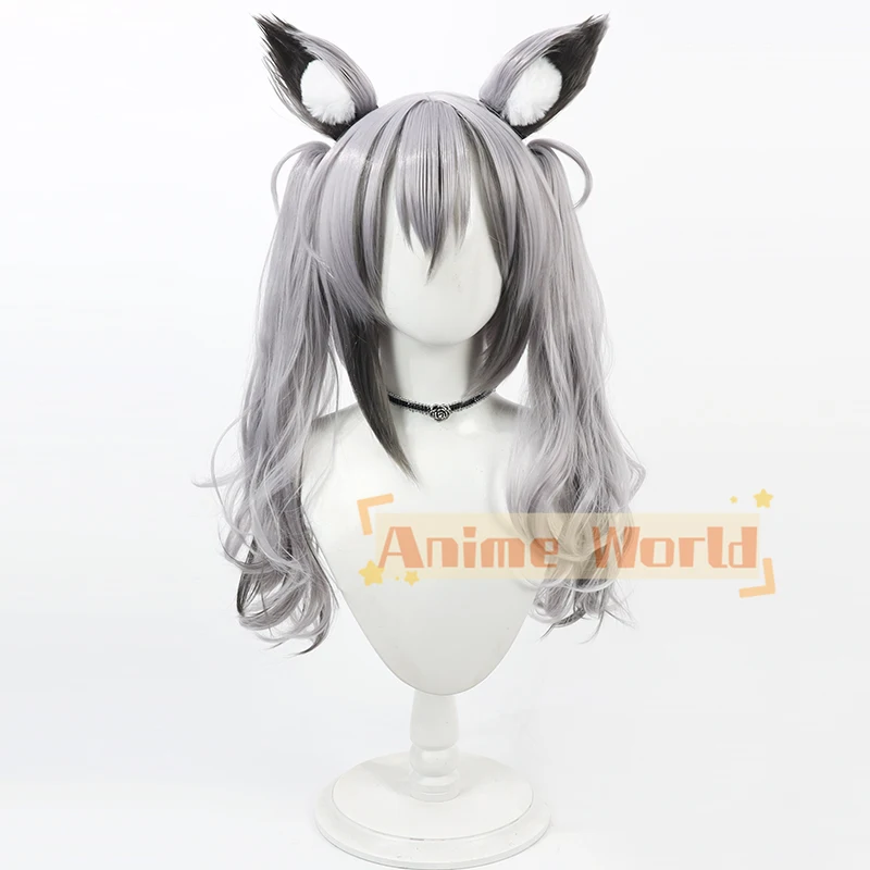 Inari Iroha Cosplay Wig Vtuber Gray Mixed Ponytail 45cm Heat Resistant Synthetic Hair Halloween Role Play Party Carnival Wig Cap