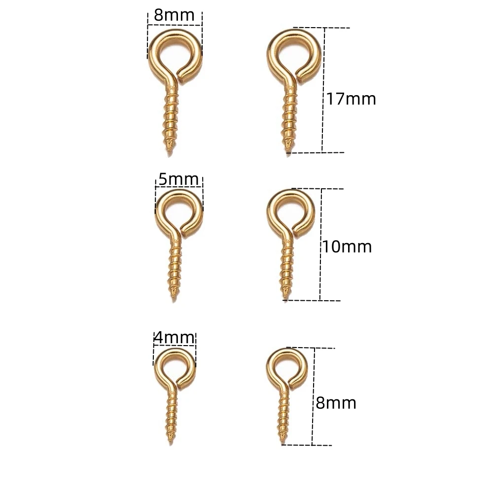 50pcs Stainless Steel Small Screw Eyes Pin Bail Peg Clasps Hooks for DIY Half Drilled Beads Resin Jewelry Earring Making Finding