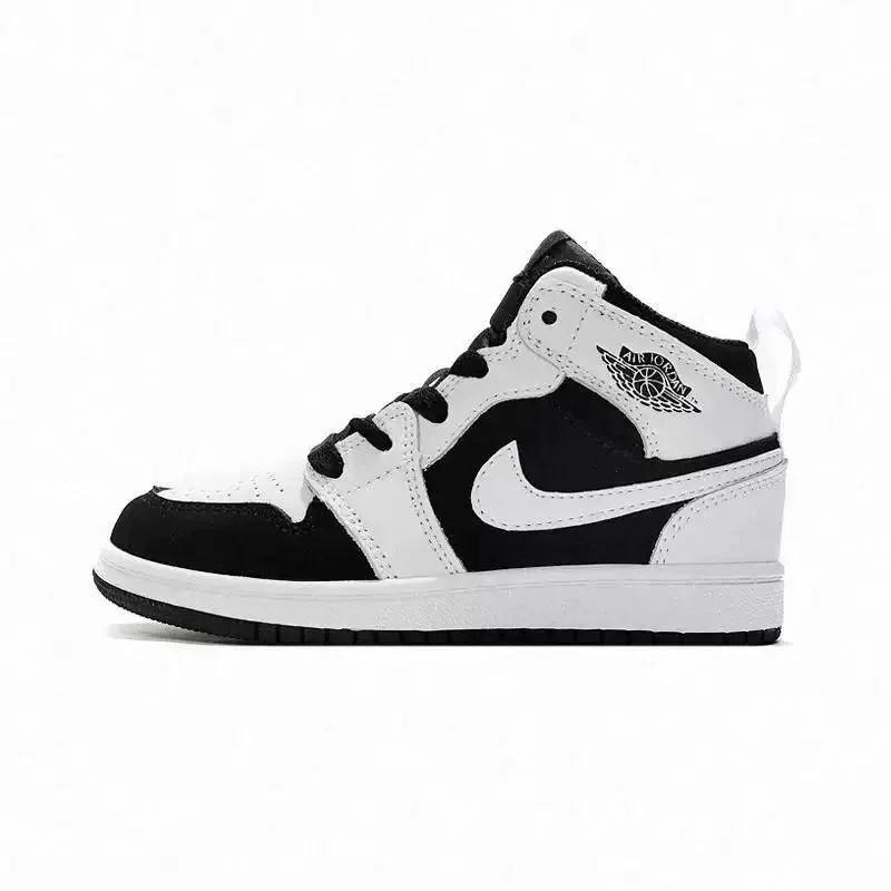 Jordan Air Jordan 1 Mid White Black Panda Comfort Sport Mid Top Kids Basketball Shoes Black & White Kids