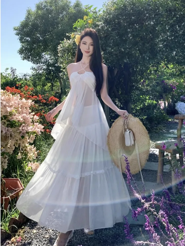 

White Fairy T Dr Set Island Sle Ultra Fairy Beautiful Dopane Sexy Semi Transparent Beach Coastline Skirt