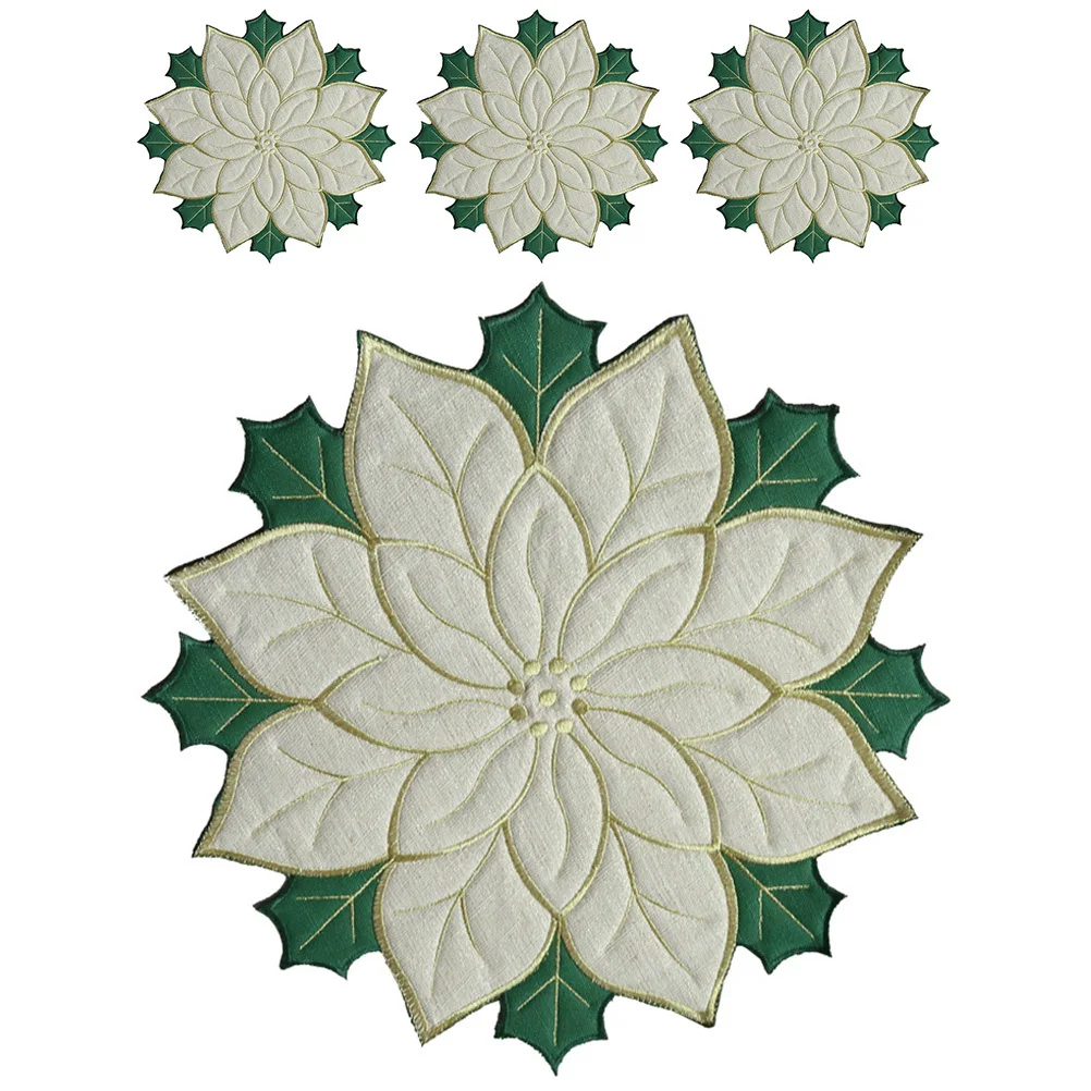 

4pcs Xmas Placemat Dinning Plate Mat Heat Resistant Insulation Table Mat Christmas Party Decorative Dinner Mats Reusable