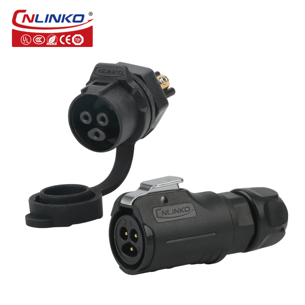 CNLINKO PBT Plastic M12 3 Pin Waterproof Connector Back Nut/Docking/Flange Type Screw Locking without Welding Compact Connector