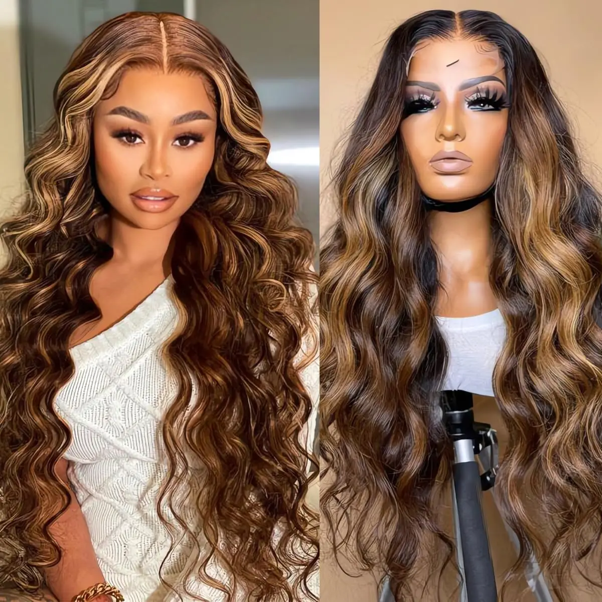 13x6 HD Highlight Wig Human Hair Ombre Honey Blonde 427 Colored Closure Wigs For Women 34 30 Inch 13x4 Body Wave Lace Front Wig