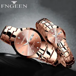 FNGEEN Lovers Business Womens Watch Quartz Watch New Luxury Fashion Wristwatch Stainless Steel 30M Waterproof Men's Wristwatch