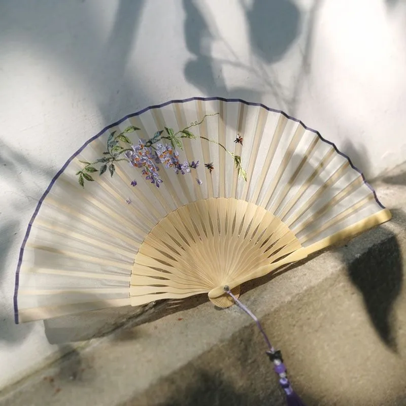 Chinese Style Embroidery Folding Fan Ancient Style Fan Hanfu Qipao Double-sided Embroidery Dance Fan Suzhou Embroidery Fan ZJ122