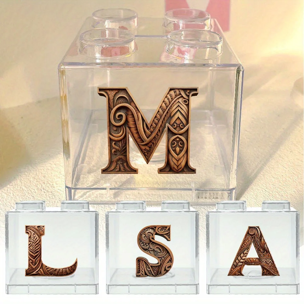 

Desktop Building Block Coin Storage Box Plastic Building Block Money Case Portable Coin Bank New Year Gifts Text Letter Pattern