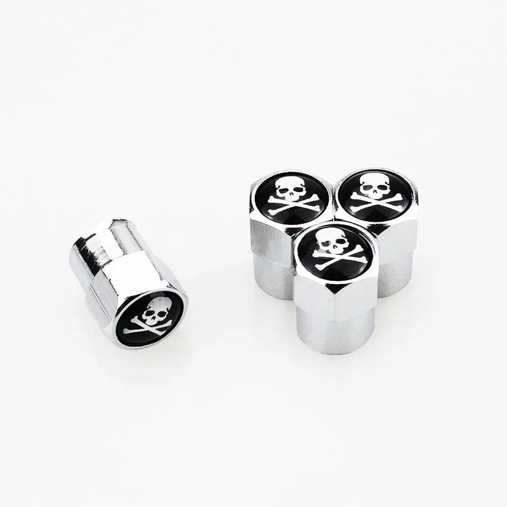 DSYCAR 4Pcs/Set Classic SKULL Anti-theft Chrome Car Wheel Tire Valve Stem Cap for Car, Air Leakproof and Protection Your Valve