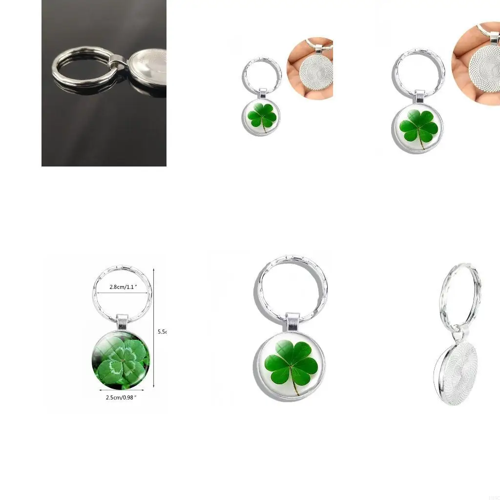 195C Lucky Four Clovers Keychain Crystal Glass Cloverleaf Ring Pendant for Purse Handbag Bag Decoration Accessories