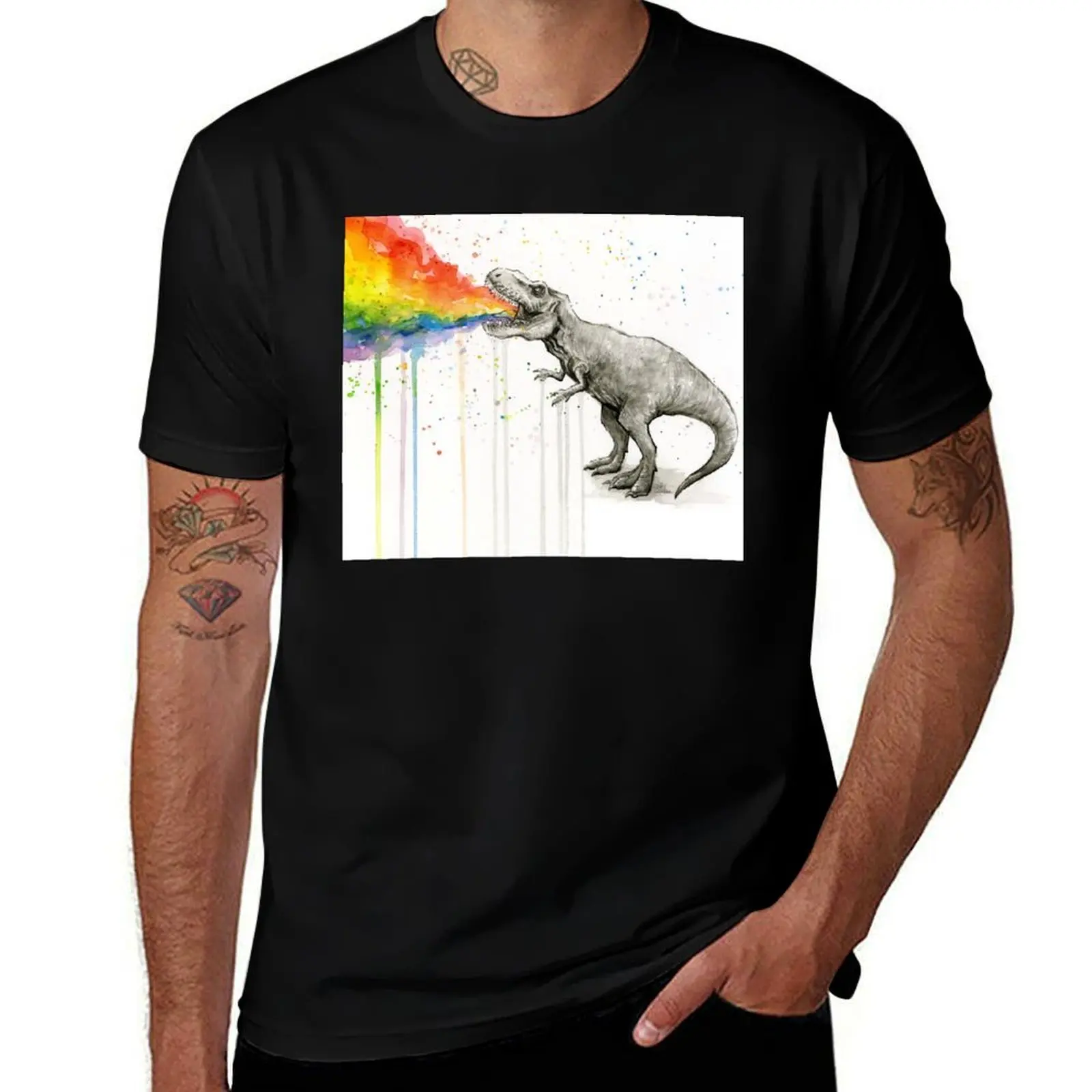 T-Rex Puking Rainbow Taste the Rainbow T-Shirt man t shirts graphic T-Shirt