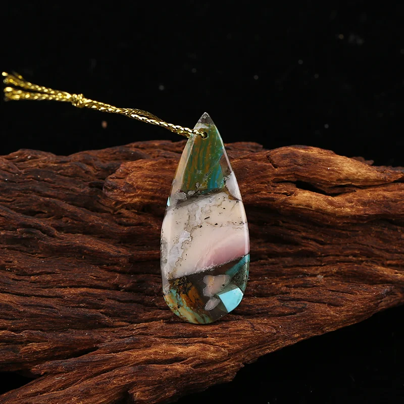 B&F Handmade Pink Opal＆Blue Opal Pendants, Genuine Natural stones beads, Unique Stones for jewelry & DIY Earring Beads