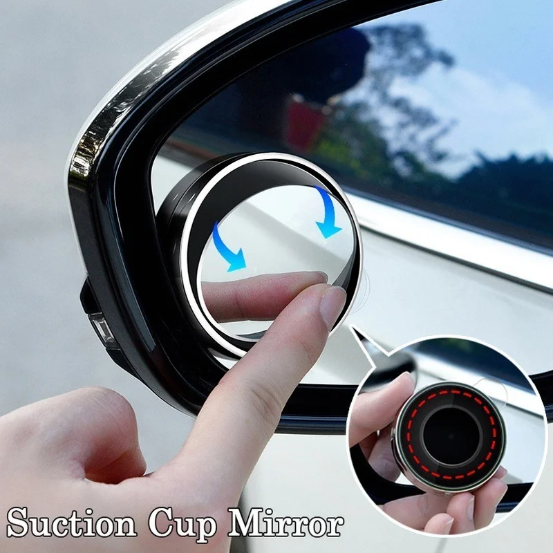 2PCS Upgrade Car Round Frame Convex Blind Spot Mirror Suction Cup Mount 360 Adjustable Wide-angle Rearview Mirror Rotatable