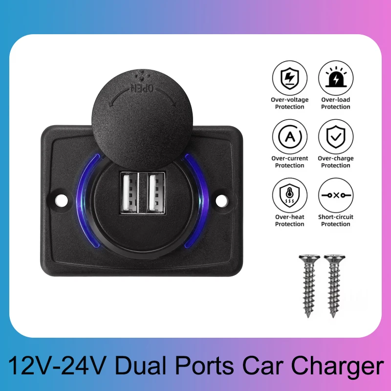 

Dual USB Car Charger Socket, 3.1A Power Outlet with Cap, 12V-24V Quick Car Charger Adapter with LED Indicator for Car RV ATV