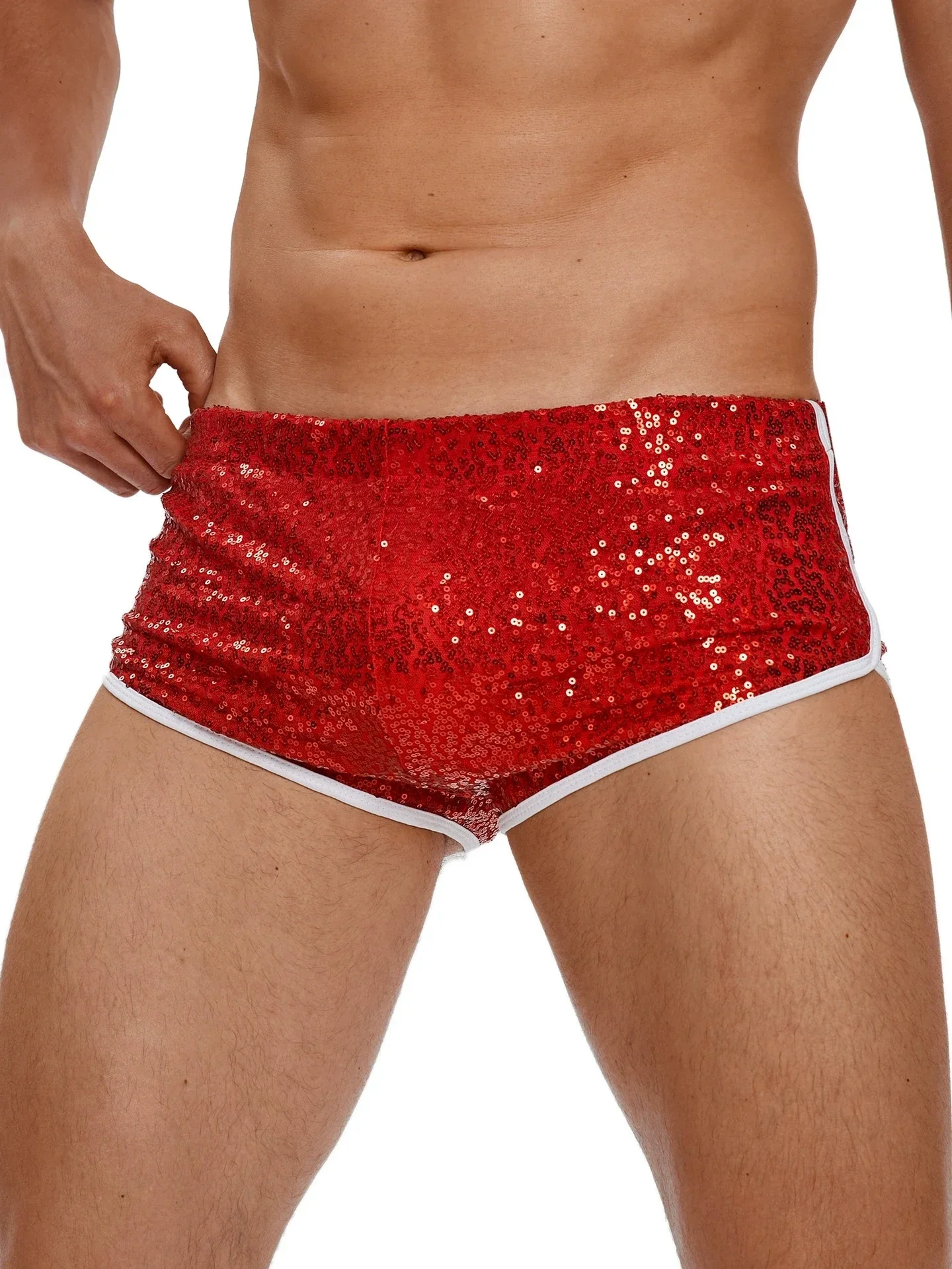 Fshion Men Low Waist Hot Shorts Sequin Shiny Stage Performance Dance Wear Man Mini Lift Butt Dance Shorts Plus Size Candy Color