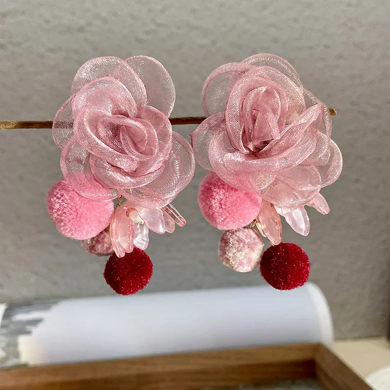 Romantic Classic Yarn Flower Earring Delicate Trendy Pendant Jewellery Exquisite Acrylic Earrings Korean Fashion Jewelry