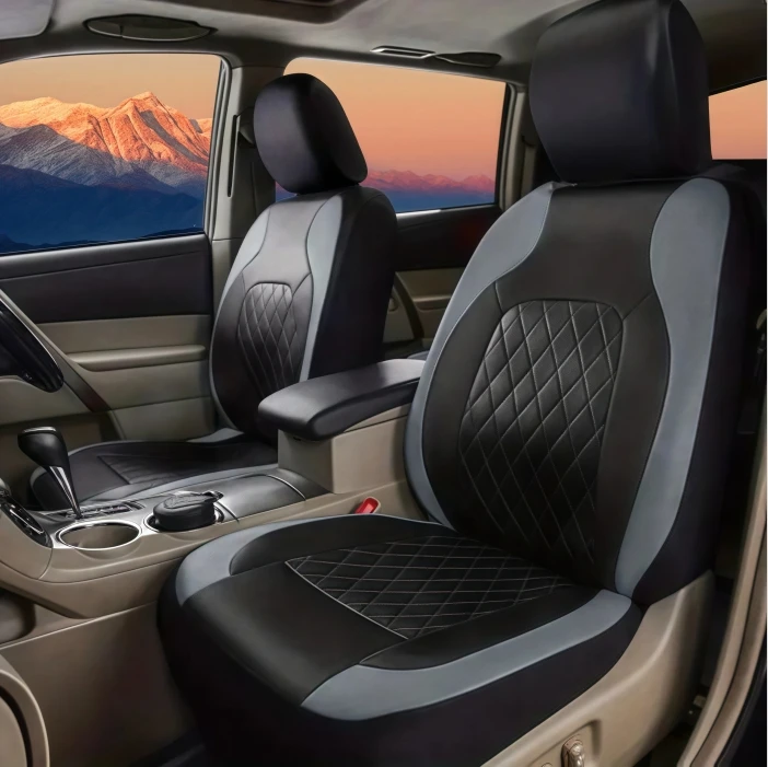 

Enhanced 9PCS Universal Waterproof Car Seat Covers Full Set Front Back Protectors Quilted PU Leather with Hooks for All Vehicles
