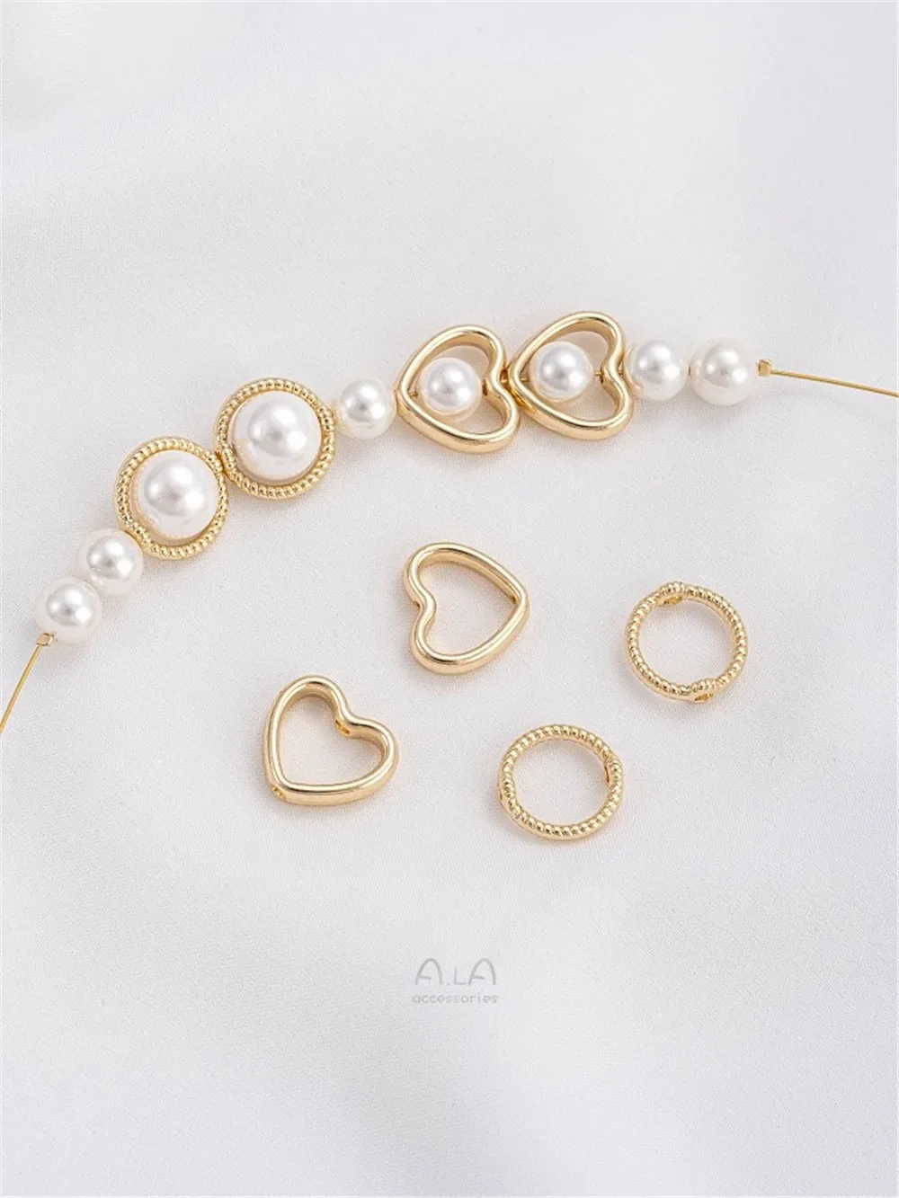 14K Gold Twisted Bead Set with Heart Shaped Bead Ring Handmade DIY Bracelet Jewelry Bead Separation Accessories K031