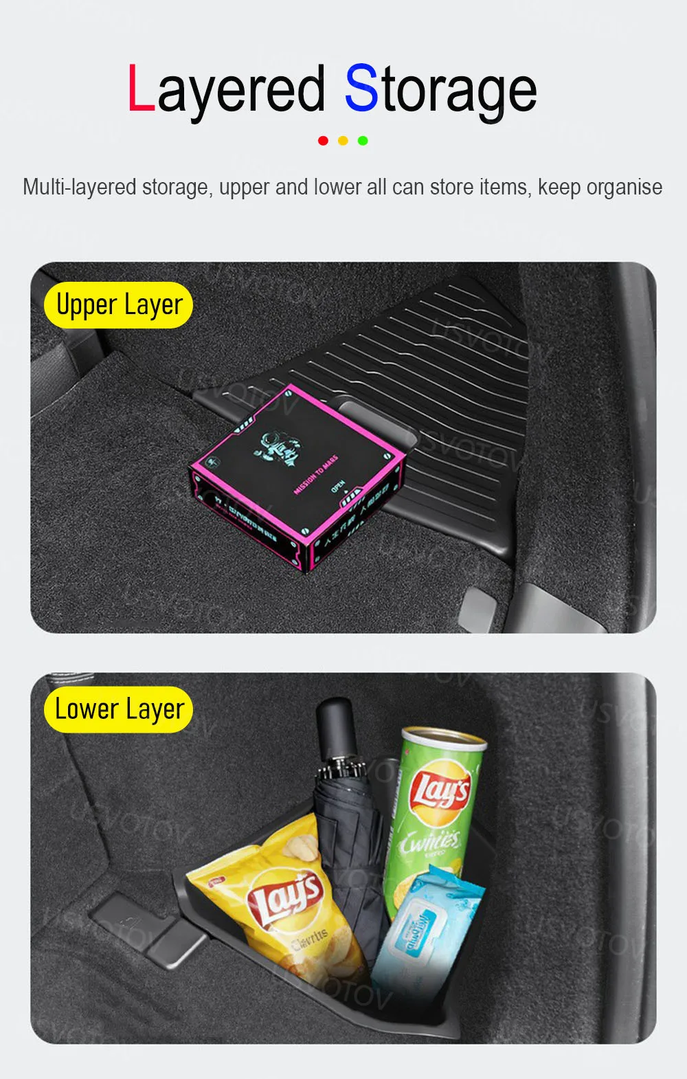 Kofferraum-Aufbewahrungsboxen für Tesla Model YL [6-Sitzer] TPE Wasserdichte Kofferraum-Organizer-Boxen Matte Innenraum-Aufbewahrungszubehör – Detail 7