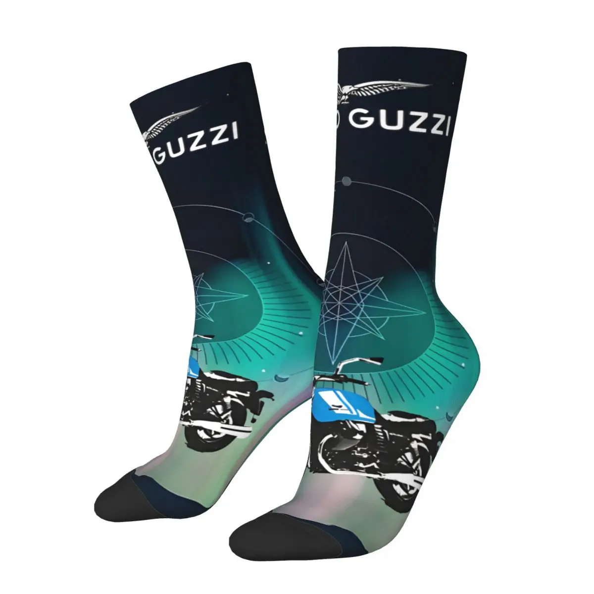 Crazy compression Special Blue Sock for Men Vintage M-Moto Guzzis Seamless Pattern Crew Sock Novelty