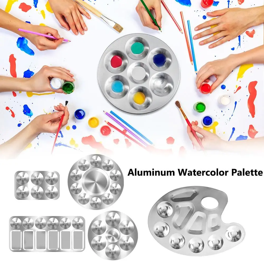 

Metal Watercolor Palette 6/10/12 Wells Hand Drawn Painting Color Palette Circular/Rectangular Pigment Palette School Office